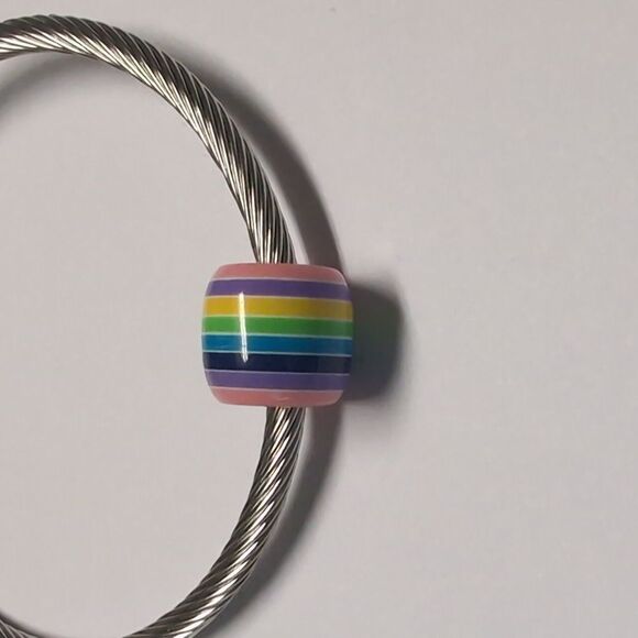 Multicolor‎ Striped Charm for Pandora Style Bracelet - Picture 1 of 4